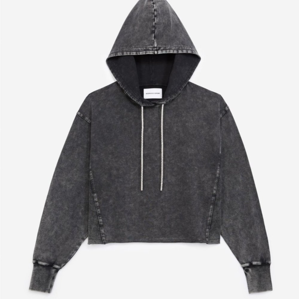 THE KOOPLES Faded Cropped Hoodie with Rhinestone Details - Size 2 (M)